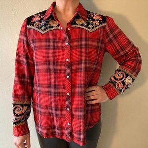 SOLD Johnny Was - Esme Puff Sleeve Shirt - Red - M